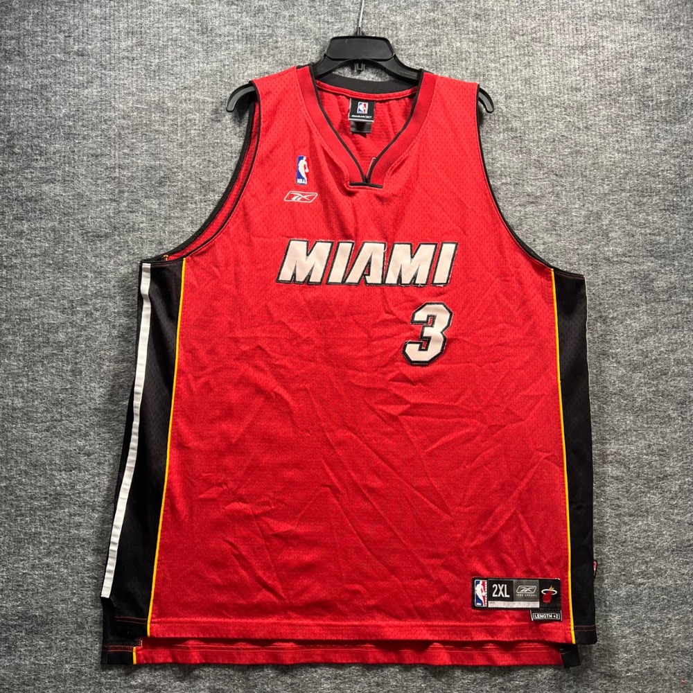 Reebok Miami Heat Dwyane Wade 3 NBA Jersey Red Mens 2XL +2 Length